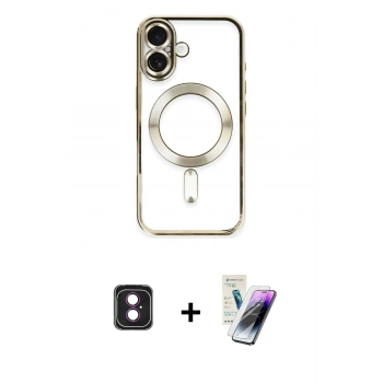 MARSİLYAN™- iPhone 16 Kılıf Nova Işık Özel Seri - Şeffaf Pasifik Cam Ekran Koruyucu + PVD Metal Kamera Lens - PE