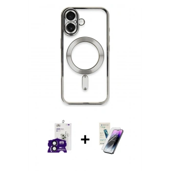 MARSİLYAN™- iPhone 16 Kılıf Nova Işık Özel Seri - Şeffaf Pasifik Cam Ekran Koruyucu + Bilvis Titan Kamera Lens - SH