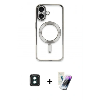 MARSİLYAN™- iPhone 16 Kılıf Nova Işık Özel Seri - Şeffaf Pasifik Cam Ekran Koruyucu + PVD Metal Kamera Lens - YL