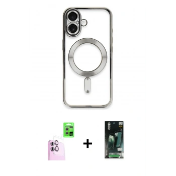 MARSİLYAN™- iPhone 16 Kılıf Nova Işık Özel Seri - Siyah 360 Mat Full Body Arka Koruyucu + Raze Metal Kamera Lens - PE