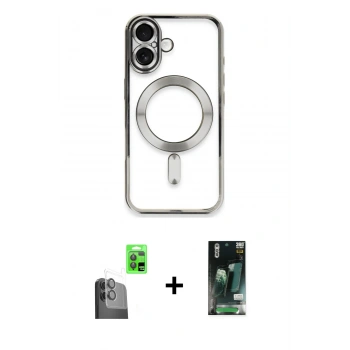MARSİLYAN™- iPhone 16 Kılıf Nova Işık Özel Seri - Siyah 360 Mat Full Body Arka Koruyucu + Raze Metal Kamera Lens - SH