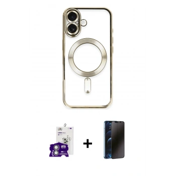 MARSİLYAN™- iPhone 16 Kılıf Nova Işık Özel Seri - Siyah 3D Antistatik Hayalet Cam Ekran Koruyucu + Bilvis Titan Kamera Lens - GS