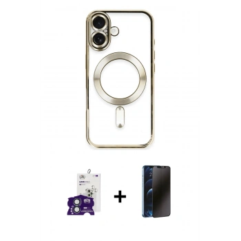 MARSİLYAN™- iPhone 16 Kılıf Nova Işık Özel Seri - Siyah 3D Antistatik Hayalet Cam Ekran Koruyucu + Bilvis Titan Kamera Lens - YL