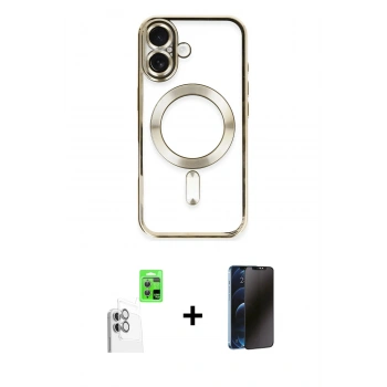 MARSİLYAN™- iPhone 16 Kılıf Nova Işık Özel Seri - Siyah 3D Antistatik Hayalet Cam Ekran Koruyucu + Raze Metal Kamera Lens - BZ