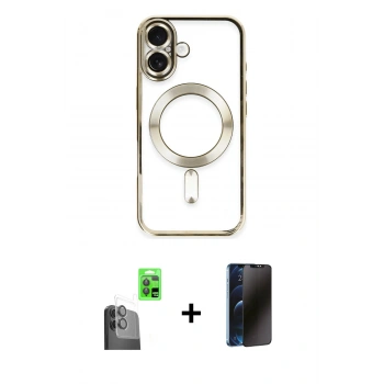 MARSİLYAN™- iPhone 16 Kılıf Nova Işık Özel Seri - Siyah 3D Antistatik Hayalet Cam Ekran Koruyucu + Raze Metal Kamera Lens - SH