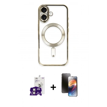 MARSİLYAN™- iPhone 16 Kılıf Nova Işık Özel Seri - Siyah 3D Antistatik Mat Seramik Nano Ekran Koruyucu + Bilvis Titan Kamera Lens - PE