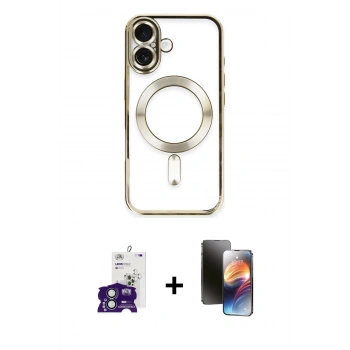 MARSİLYAN™- iPhone 16 Kılıf Nova Işık Özel Seri - Siyah 3D Antistatik Mat Seramik Nano Ekran Koruyucu + Bilvis Titan Kamera Lens - YL