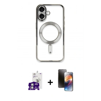 MARSİLYAN™- iPhone 16 Kılıf Nova Işık Özel Seri - Siyah 3D Antistatik Mat Seramik Nano Ekran Koruyucu + Bilvis Titan Kamera Lens - GS
