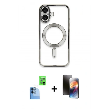 MARSİLYAN™- iPhone 16 Kılıf Nova Işık Özel Seri - Siyah 3D Antistatik Mat Seramik Nano Ekran Koruyucu + Raze Metal Kamera Lens - LT