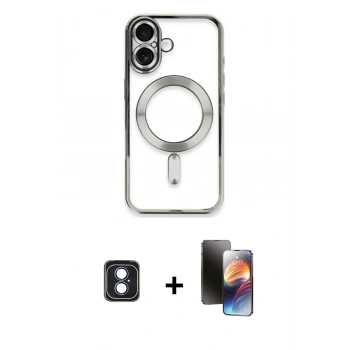 MARSİLYAN™- iPhone 16 Kılıf Nova Işık Özel Seri - Siyah 3D Antistatik Mat Seramik Nano Ekran Koruyucu + PVD Metal Kamera Lens - MI
