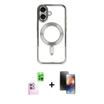 MARSİLYAN™- iPhone 16 Kılıf Nova Işık Özel Seri - Siyah 3D Antistatik Mat Seramik Nano Ekran Koruyucu + Raze Metal Kamera Lens - PE