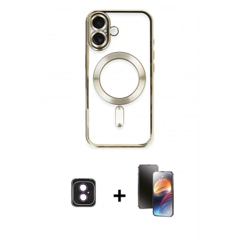 MARSİLYAN™- iPhone 16 Kılıf Nova Işık Özel Seri - Siyah 3D Antistatik Mat Seramik Nano Ekran Koruyucu + PVD Metal Kamera Lens - PE