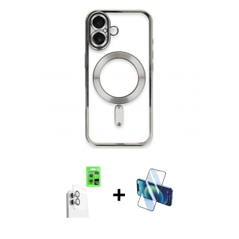 MARSİLYAN™- iPhone 16 Kılıf Nova Işık Özel Seri - Siyah 3D Antistatik Seramik Nano Ekran Koruyucu + Raze Metal Kamera Lens - BZ