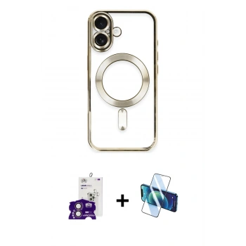 MARSİLYAN™- iPhone 16 Kılıf Nova Işık Özel Seri - Siyah 3D Antistatik Seramik Nano Ekran Koruyucu + Bilvis Titan Kamera Lens - PE