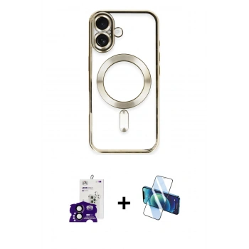 MARSİLYAN™- iPhone 16 Kılıf Nova Işık Özel Seri - Siyah 3D Antistatik Seramik Nano Ekran Koruyucu + Bilvis Titan Kamera Lens - SH