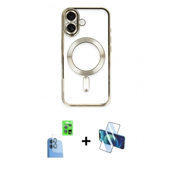 MARSİLYAN™- iPhone 16 Kılıf Nova Işık Özel Seri - Siyah 3D Antistatik Seramik Nano Ekran Koruyucu + Raze Metal Kamera Lens - LT