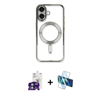MARSİLYAN™- iPhone 16 Kılıf Nova Işık Özel Seri - Siyah 3D Antistatik Seramik Nano Ekran Koruyucu + Bilvis Titan Kamera Lens - YL