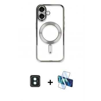MARSİLYAN™- iPhone 16 Kılıf Nova Işık Özel Seri - Siyah 3D Antistatik Seramik Nano Ekran Koruyucu + PVD Metal Kamera Lens - YL