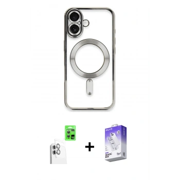 MARSİLYAN™- iPhone 16 Kılıf Nova Işık Özel Seri - Siyah Bilvis 5in1 3D Magic Cam Ekran Koruyucu + Raze Metal Kamera Lens - BZ