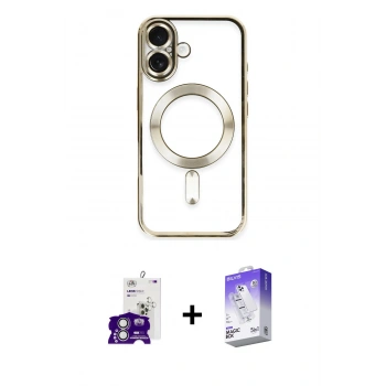 MARSİLYAN™- iPhone 16 Kılıf Nova Işık Özel Seri - Siyah Bilvis 5in1 3D Magic Cam Ekran Koruyucu + Bilvis Titan Kamera Lens - GS