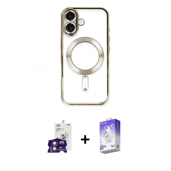 MARSİLYAN™- iPhone 16 Kılıf Nova Işık Özel Seri - Siyah Bilvis 5in1 3D Magic Cam Ekran Koruyucu + Bilvis Titan Kamera Lens - YL