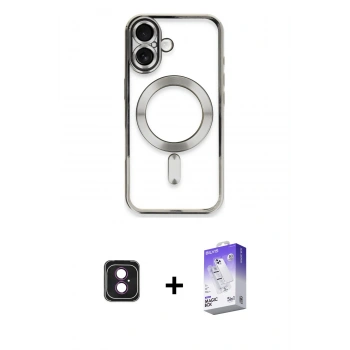 MARSİLYAN™- iPhone 16 Kılıf Nova Işık Özel Seri - Siyah Bilvis 5in1 3D Magic Cam Ekran Koruyucu + PVD Metal Kamera Lens - PE