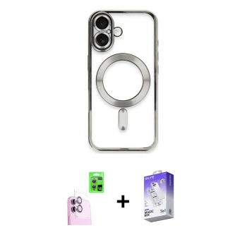 MARSİLYAN™- iPhone 16 Kılıf Nova Işık Özel Seri - Siyah Bilvis 5in1 3D Magic Cam Ekran Koruyucu + Raze Metal Kamera Lens - PE