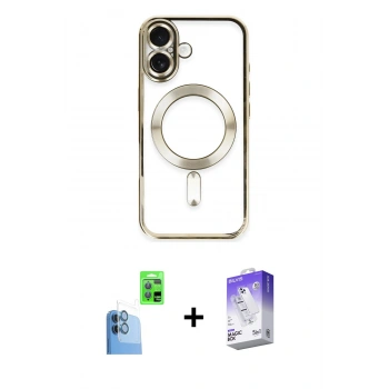 MARSİLYAN™- iPhone 16 Kılıf Nova Işık Özel Seri - Siyah Bilvis 5in1 3D Magic Cam Ekran Koruyucu + Raze Metal Kamera Lens - LT