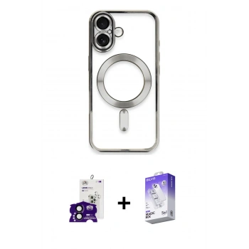 MARSİLYAN™- iPhone 16 Kılıf Nova Işık Özel Seri - Siyah Bilvis 5in1 3D Magic Cam Ekran Koruyucu + Bilvis Titan Kamera Lens - SH