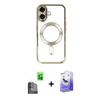 MARSİLYAN™- iPhone 16 Kılıf Nova Işık Özel Seri - Siyah Bilvis 5in1 5D Magic Hayalet Cam Ekran Koruyucu + Raze Metal Kamera Lens - SH