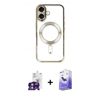 MARSİLYAN™- iPhone 16 Kılıf Nova Işık Özel Seri - Siyah Bilvis 5in1 5D Magic Hayalet Cam Ekran Koruyucu + Bilvis Titan Kamera Lens - YL
