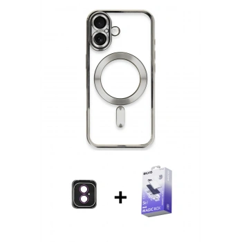 MARSİLYAN™- iPhone 16 Kılıf Nova Işık Özel Seri - Siyah Bilvis 5in1 5D Magic Hayalet Cam Ekran Koruyucu + PVD Metal Kamera Lens - PE