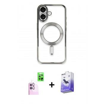 MARSİLYAN™- iPhone 16 Kılıf Nova Işık Özel Seri - Siyah Bilvis 5in1 5D Magic Hayalet Cam Ekran Koruyucu + Raze Metal Kamera Lens - PE
