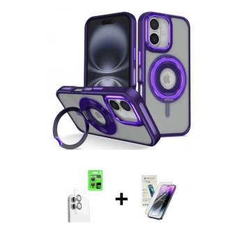 MARSİLYAN™- iPhone 16 Kılıf Nova Minimal Serisi - Şeffaf Pasifik Cam Ekran Koruyucu + Raze Metal Kamera Lens - BZ