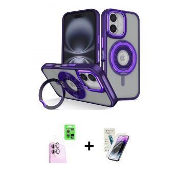 MARSİLYAN™- iPhone 16 Kılıf Nova Minimal Serisi - Şeffaf Pasifik Cam Ekran Koruyucu + Raze Metal Kamera Lens - PE