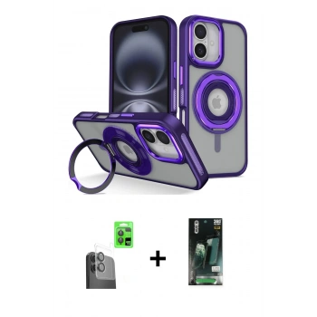 MARSİLYAN™- iPhone 16 Kılıf Nova Minimal Serisi - Siyah 360 Mat Full Body Arka Koruyucu + Raze Metal Kamera Lens - SH