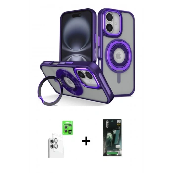 MARSİLYAN™- iPhone 16 Kılıf Nova Minimal Serisi - Siyah 360 Mat Full Body Arka Koruyucu + Raze Metal Kamera Lens - BZ