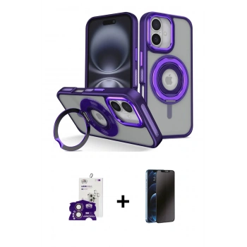 MARSİLYAN™- iPhone 16 Kılıf Nova Minimal Serisi - Siyah 3D Antistatik Hayalet Cam Ekran Koruyucu + Bilvis Titan Kamera Lens - PE