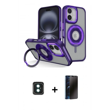 MARSİLYAN™- iPhone 16 Kılıf Nova Minimal Serisi - Siyah 3D Antistatik Hayalet Cam Ekran Koruyucu + PVD Metal Kamera Lens - YL
