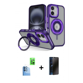 MARSİLYAN™- iPhone 16 Kılıf Nova Minimal Serisi - Siyah 3D Antistatik Hayalet Cam Ekran Koruyucu + Raze Metal Kamera Lens - LT