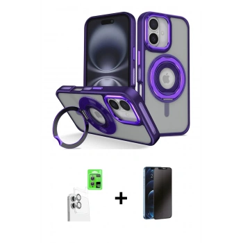 MARSİLYAN™- iPhone 16 Kılıf Nova Minimal Serisi - Siyah 3D Antistatik Hayalet Cam Ekran Koruyucu + Raze Metal Kamera Lens - BZ