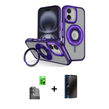 MARSİLYAN™- iPhone 16 Kılıf Nova Minimal Serisi - Siyah 3D Antistatik Hayalet Cam Ekran Koruyucu + Raze Metal Kamera Lens - SH