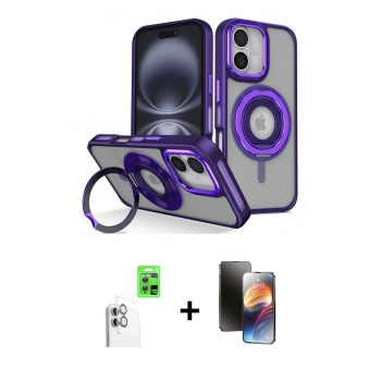 MARSİLYAN™- iPhone 16 Kılıf Nova Minimal Serisi - Siyah 3D Antistatik Mat Seramik Nano Ekran Koruyucu + Raze Metal Kamera Lens - BZ