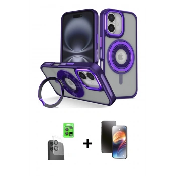 MARSİLYAN™- iPhone 16 Kılıf Nova Minimal Serisi - Siyah 3D Antistatik Mat Seramik Nano Ekran Koruyucu + Raze Metal Kamera Lens - SH