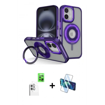 MARSİLYAN™- iPhone 16 Kılıf Nova Minimal Serisi - Siyah 3D Antistatik Seramik Nano Ekran Koruyucu + Raze Metal Kamera Lens - BZ