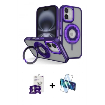 MARSİLYAN™- iPhone 16 Kılıf Nova Minimal Serisi - Siyah 3D Antistatik Seramik Nano Ekran Koruyucu + Bilvis Titan Kamera Lens - PE