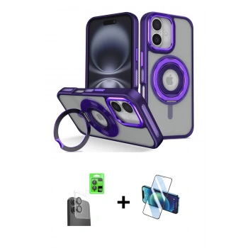MARSİLYAN™- iPhone 16 Kılıf Nova Minimal Serisi - Siyah 3D Antistatik Seramik Nano Ekran Koruyucu + Raze Metal Kamera Lens - SH