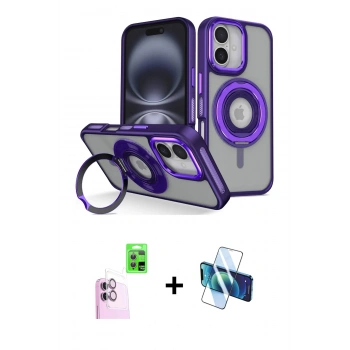 MARSİLYAN™- iPhone 16 Kılıf Nova Minimal Serisi - Siyah 3D Antistatik Seramik Nano Ekran Koruyucu + Raze Metal Kamera Lens - PE