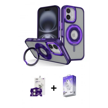 MARSİLYAN™- iPhone 16 Kılıf Nova Minimal Serisi - Siyah Bilvis 5in1 3D Magic Cam Ekran Koruyucu + Bilvis Titan Kamera Lens - PE