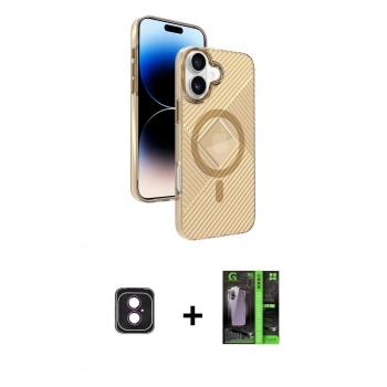MARSİLYAN™- iPhone 16 Kılıf Nova Modern Prime - Şeffaf 360 Full Body Arka Koruyucu + PVD Metal Kamera Lens - PE